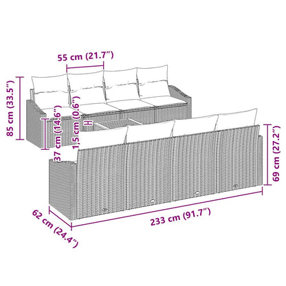 Set Divano da Giardino con cuscino 9 pcs Grigio polyrattan | homemem39