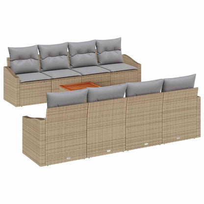 Set Divano da Giardino con cuscino 9 pcs Beige polyrattan | homemem39