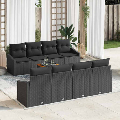 Set Divano da Giardino con cuscino 9 pcs Nero polyrattan | homemem39