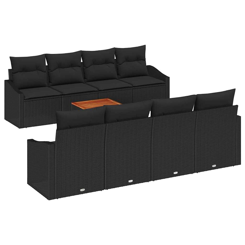 Set Divano da Giardino con cuscino 9 pcs Nero polyrattan | homemem39