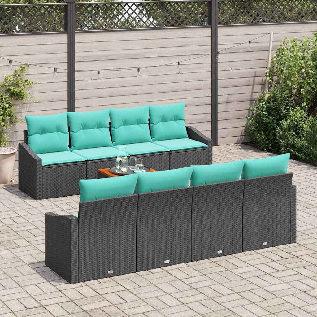 Set Divano da Giardino con cuscino 9 pcs Nero polyrattan | homemem39