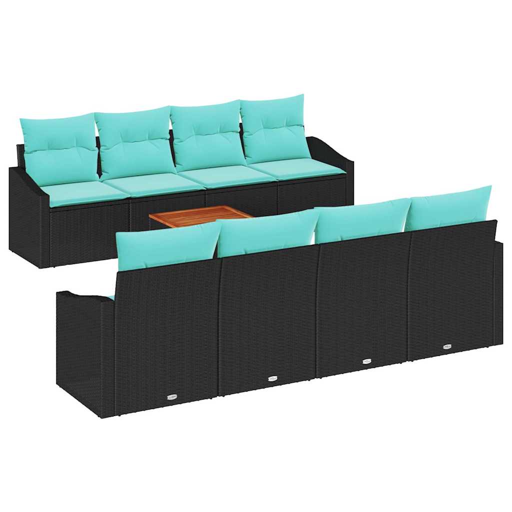 Set Divano da Giardino con cuscino 9 pcs Nero polyrattan | homemem39