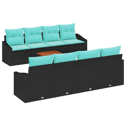 Set Divano da Giardino con cuscino 9 pcs Nero polyrattan | homemem39