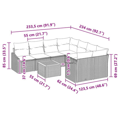 Set Divano da Giardino con cuscino 9 pcs Nero polyrattan | homemem39