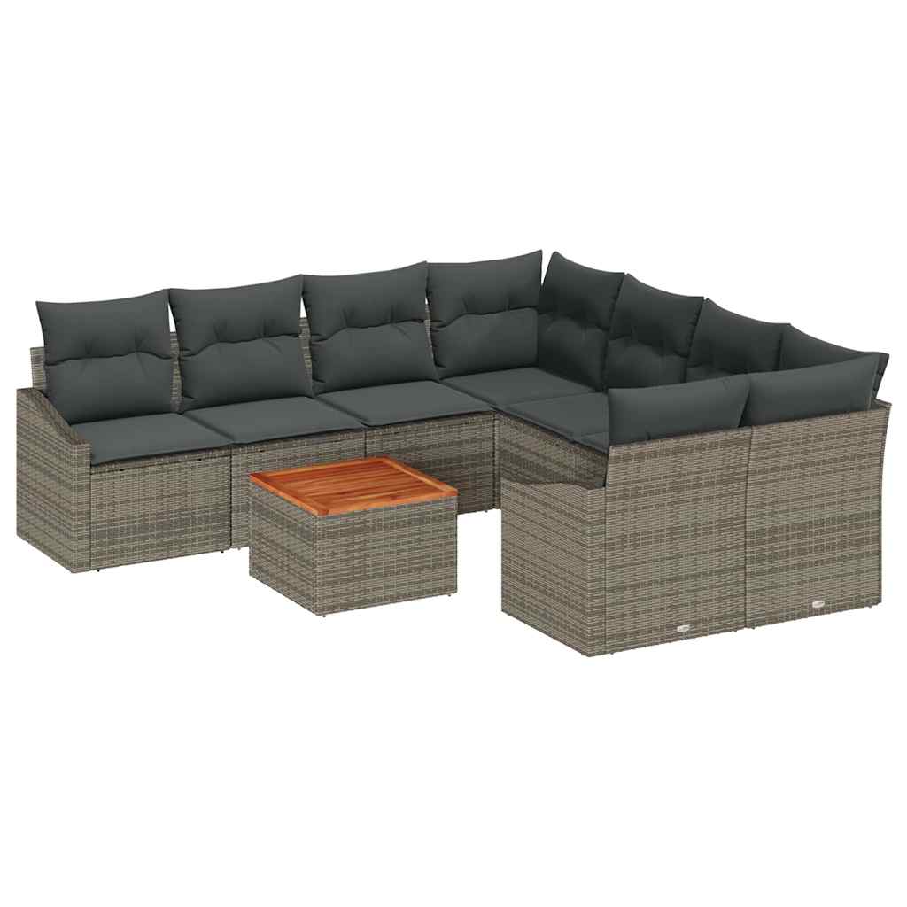 Set Divano da Giardino con cuscino 9 pcs Grigio polyrattan | homemem39