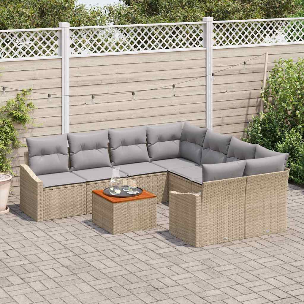 Set Divano da Giardino con cuscino 9 pcs Beige polyrattan | homemem39