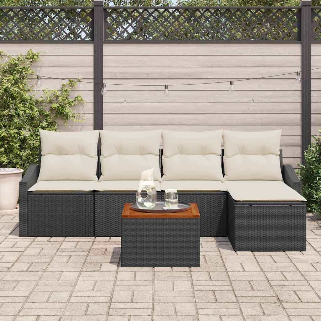 Set Divano da Giardino con cuscino 6 pcs Nero polyrattan | homemem39