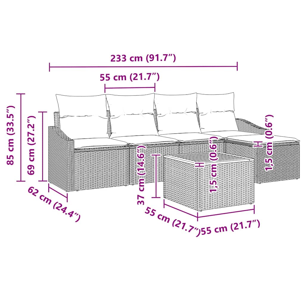 Set Divano da Giardino con cuscino 6 pcs Nero polyrattan | homemem39
