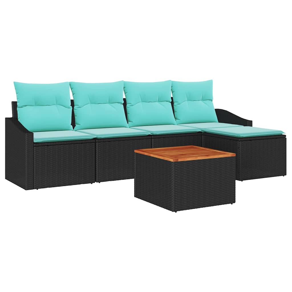 Set Divano da Giardino con cuscino 6 pcs Nero polyrattan | homemem39