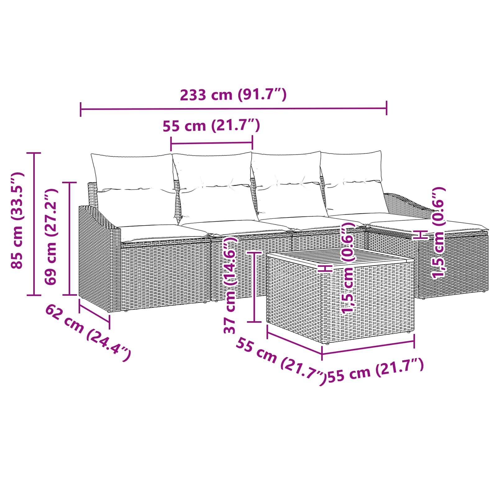 Set Divano da Giardino con cuscino 6 pcs Nero polyrattan | homemem39