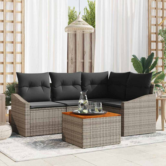Set Divano da Giardino con cuscino 5 pcs Grigio polyrattan - homemem39