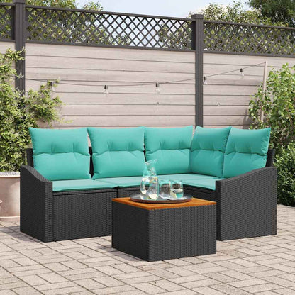 Set Divano da Giardino con cuscino 5 pcs Nero polyrattan | homemem39