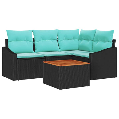 Set Divano da Giardino con cuscino 5 pcs Nero polyrattan | homemem39