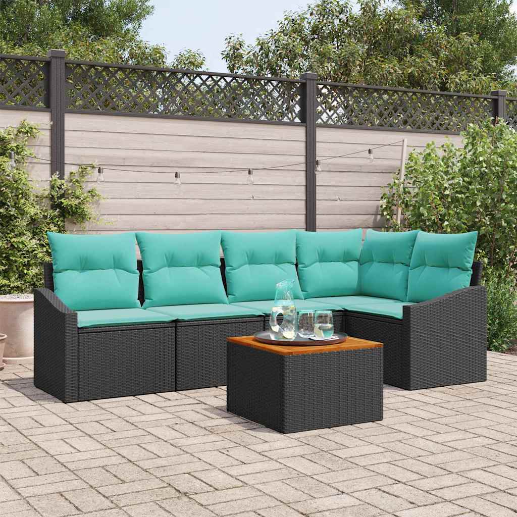 Set Divano da Giardino con cuscino 6 pcs Nero polyrattan | homemem39