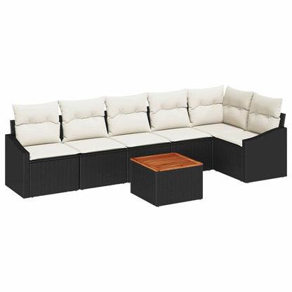 Set Divano da Giardino con cuscino 7 pcs Nero polyrattan | homemem39
