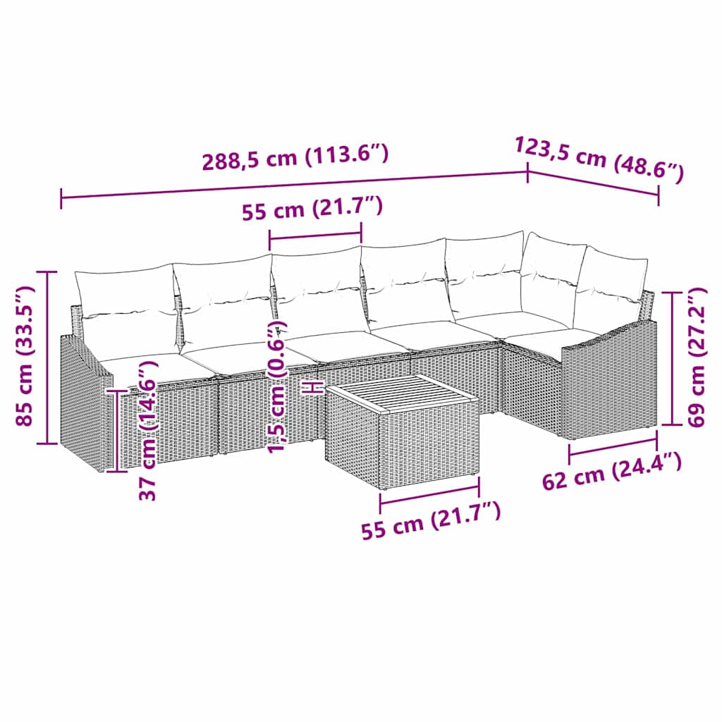 Set Divano da Giardino con cuscino 7 pcs Grigio polyrattan | homemem39