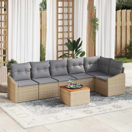 Set Divano da Giardino con cuscino 7 pcs Beige polyrattan - homemem39