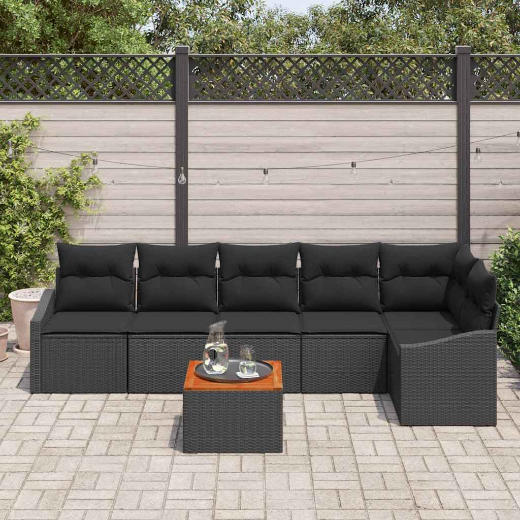 Set Divano da Giardino con cuscino 7 pcs Nero polyrattan | homemem39