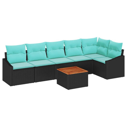 Set Divano da Giardino con cuscino 7 pcs Nero polyrattan | homemem39