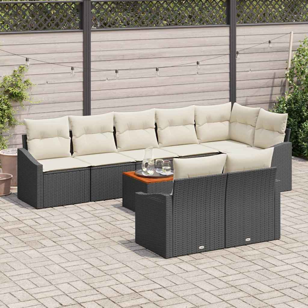 Set Divano da Giardino con cuscino 9 pcs Nero polyrattan | homemem39