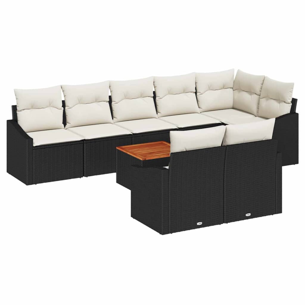 Set Divano da Giardino con cuscino 9 pcs Nero polyrattan | homemem39
