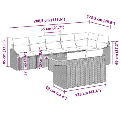 Set Divano da Giardino con cuscino 9 pcs Grigio polyrattan | homemem39
