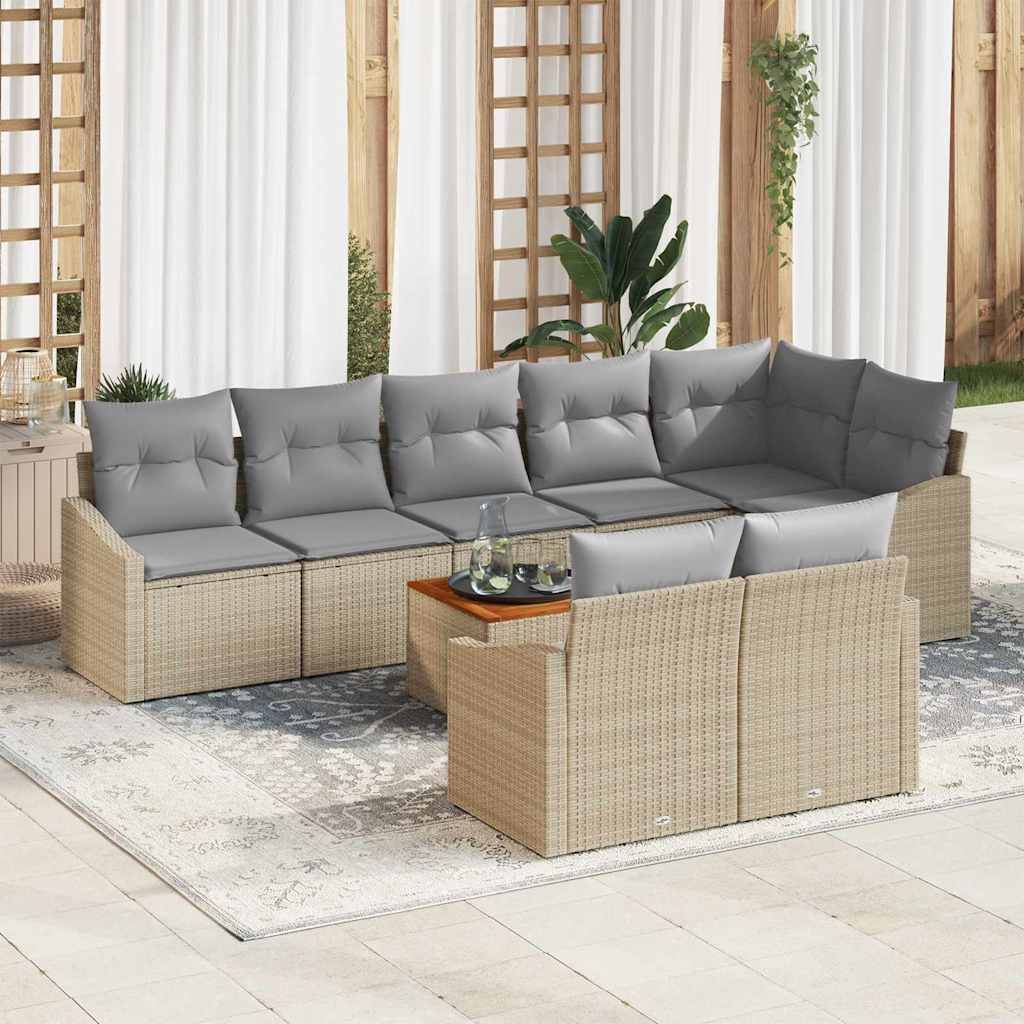Set Divano da Giardino con cuscino 9 pcs Beige polyrattan | homemem39