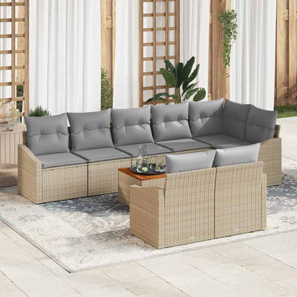 Set Divano da Giardino con cuscino 9 pcs Beige polyrattan | homemem39