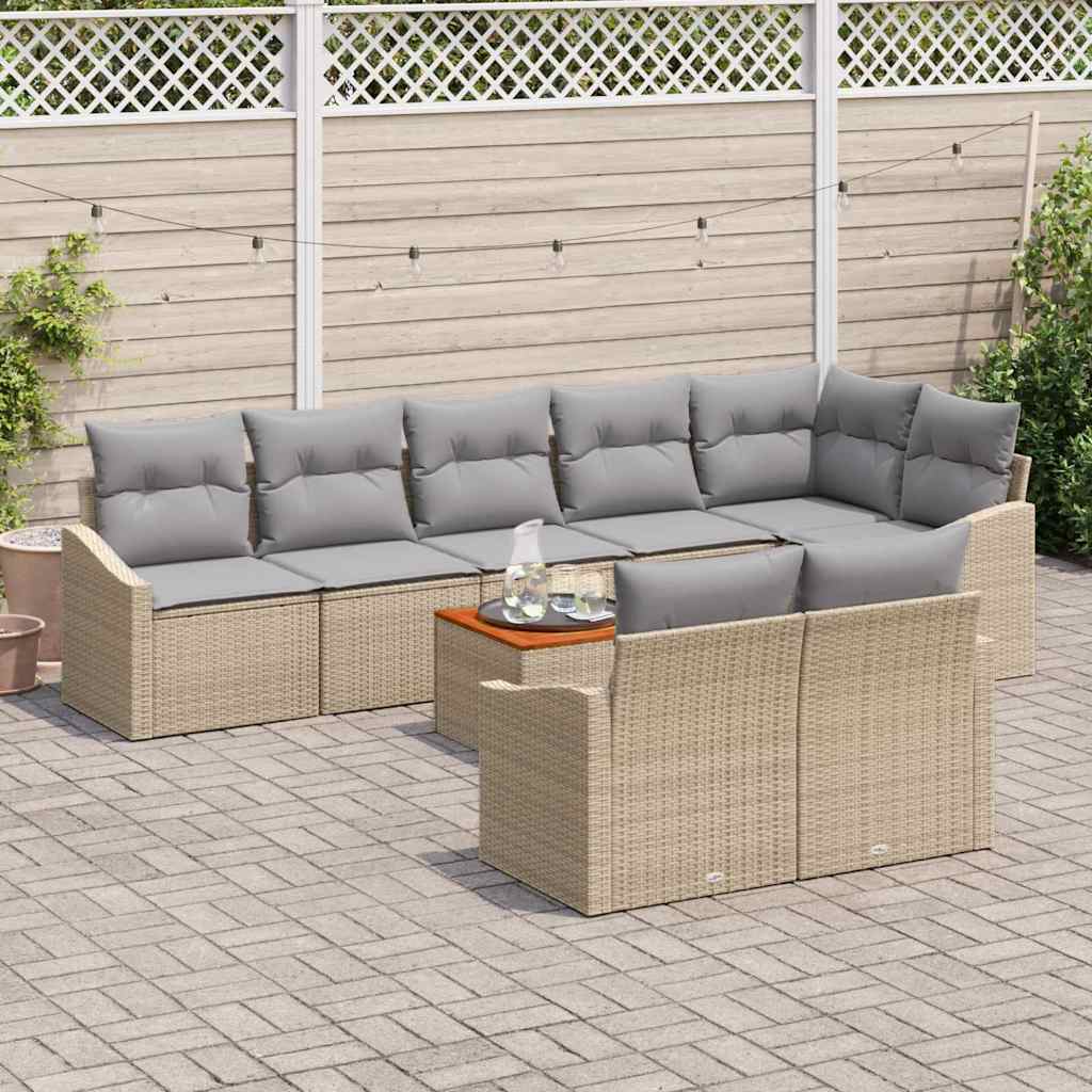 Set Divano da Giardino con cuscino 9 pcs Beige polyrattan | homemem39