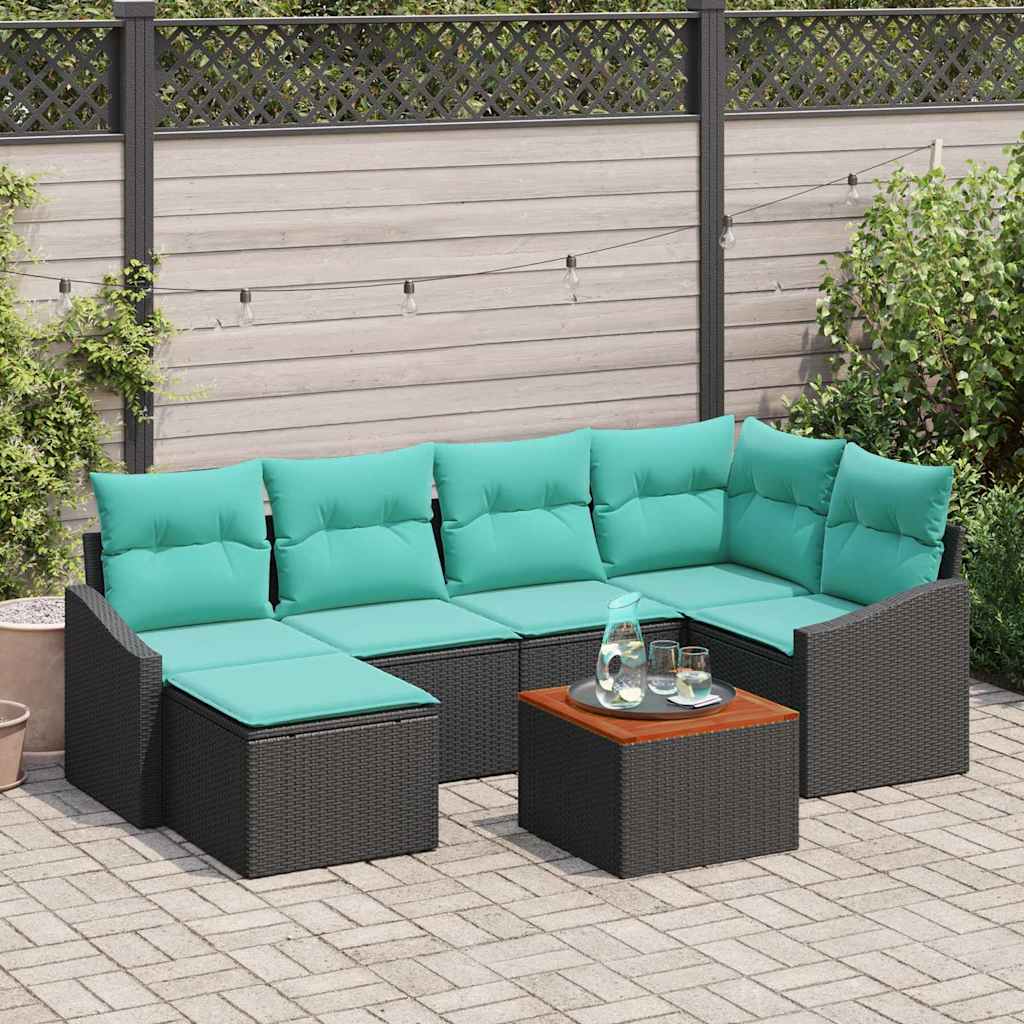 Set Divano da Giardino con cuscino 7 pcs Nero polyrattan | homemem39