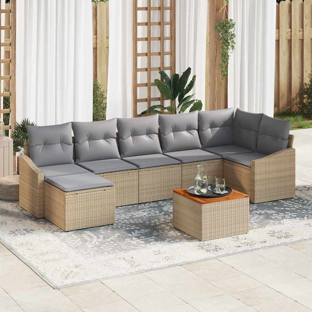 Set Divano da Giardino con cuscino 8 pcs Beige polyrattan | homemem39