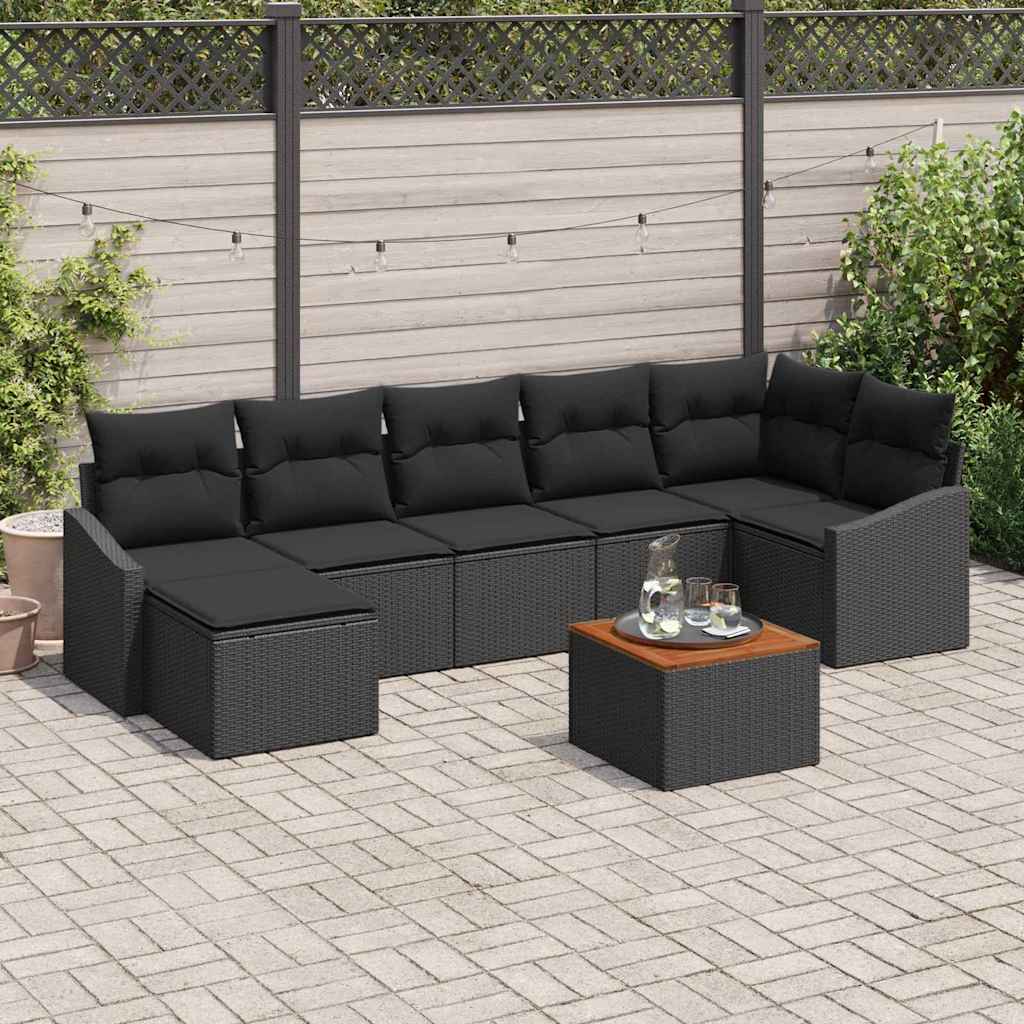 Set Divano da Giardino con cuscino 8 pcs Nero polyrattan | homemem39