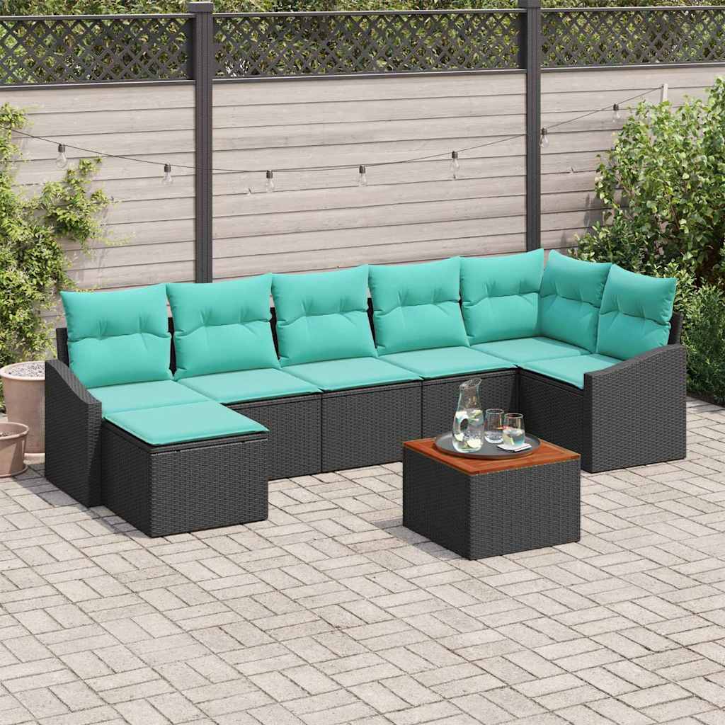 Set Divano da Giardino con cuscino 8 pcs Nero polyrattan | homemem39