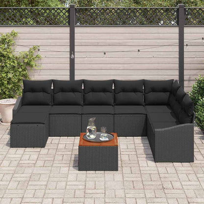 Set Divano da Giardino con cuscino 9 pcs Nero polyrattan | homemem39