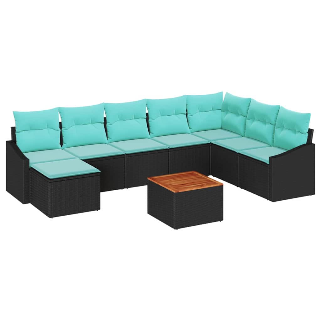 Set Divano da Giardino con cuscino 9 pcs Nero polyrattan | homemem39