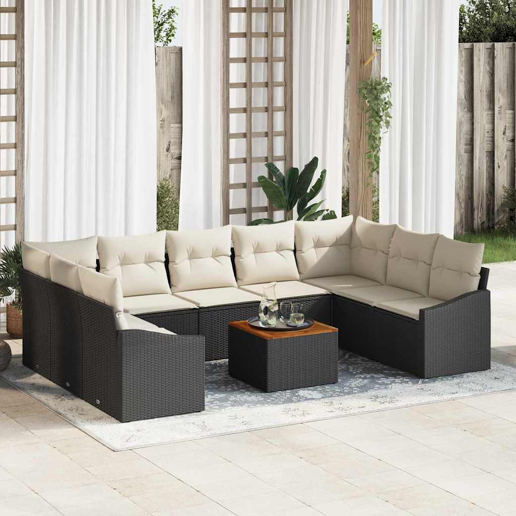 Set Divano da Giardino con cuscino 10 pcs Nero polyrattan | homemem39