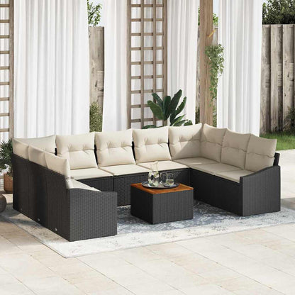 Set Divano da Giardino con cuscino 10 pcs Nero polyrattan | homemem39