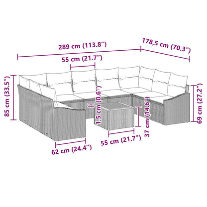 Set Divano da Giardino con cuscino 10 pcs Grigio polyrattan | homemem39