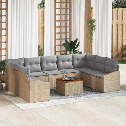 Set Divano da Giardino con cuscino 10 pcs Beige polyrattan | homemem39