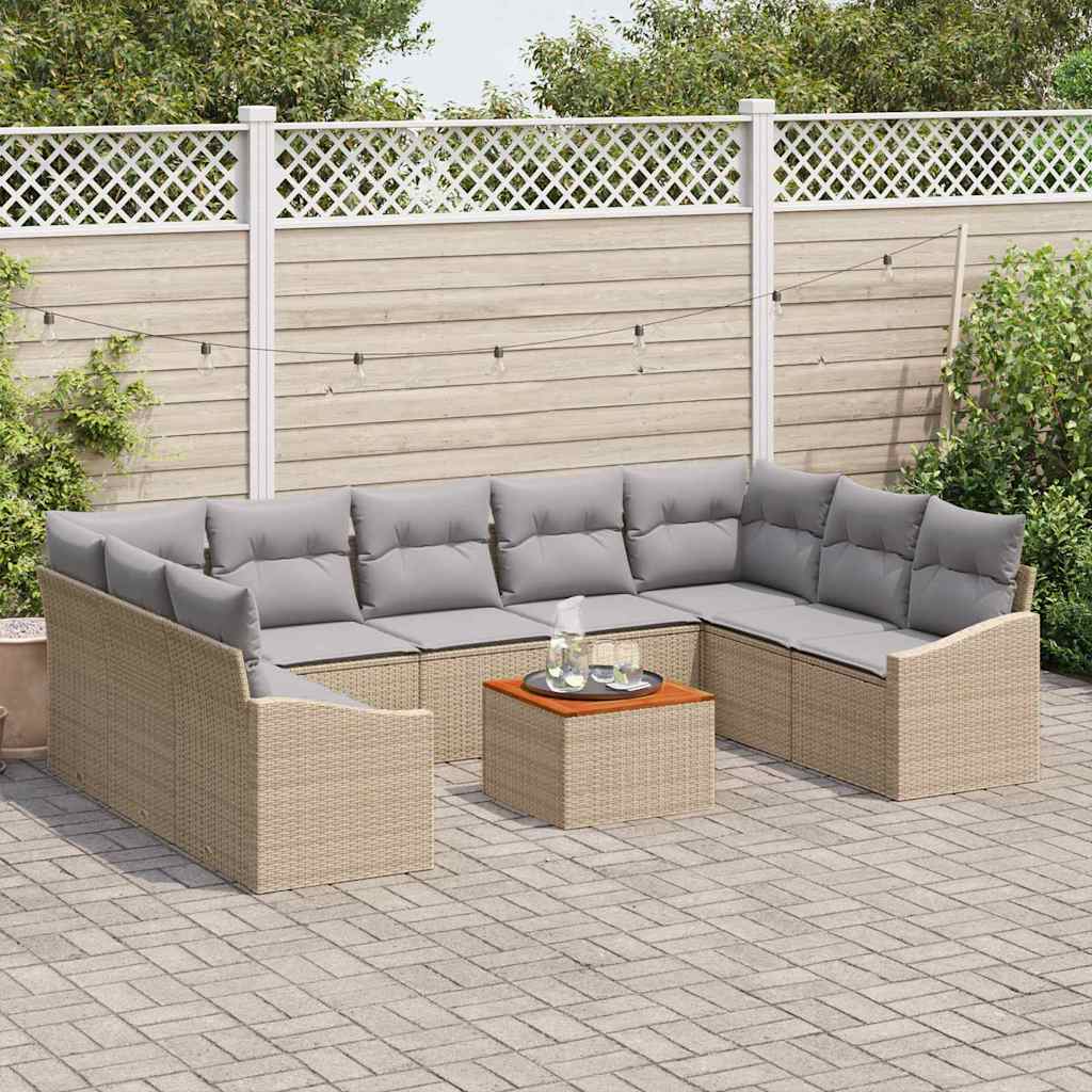 Set Divano da Giardino con cuscino 10 pcs Beige polyrattan | homemem39