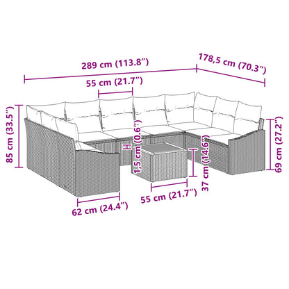 Set Divano da Giardino con cuscino 10 pcs Nero polyrattan | homemem39