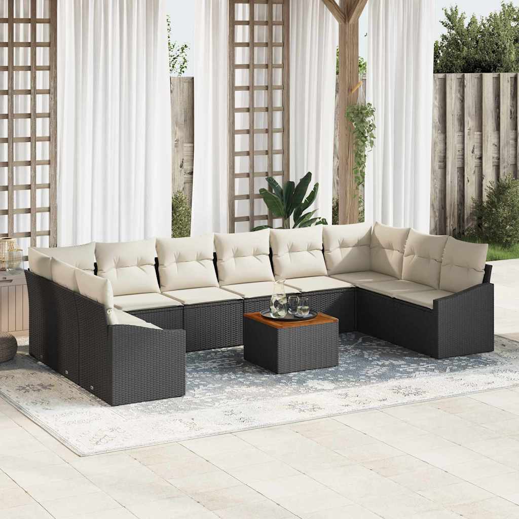 Set Divano da Giardino con cuscino 11 pcs Nero polyrattan | homemem39