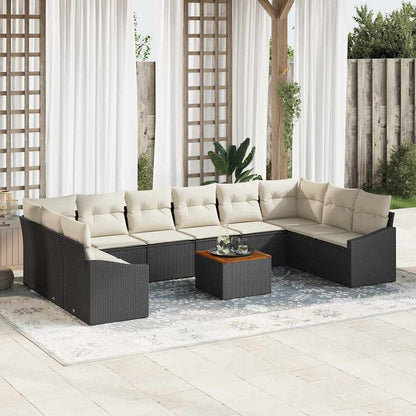 Set Divano da Giardino con cuscino 11 pcs Nero polyrattan | homemem39