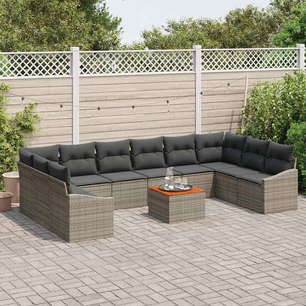 Set Divano da Giardino con cuscino 11 pcs Grigio polyrattan | homemem39
