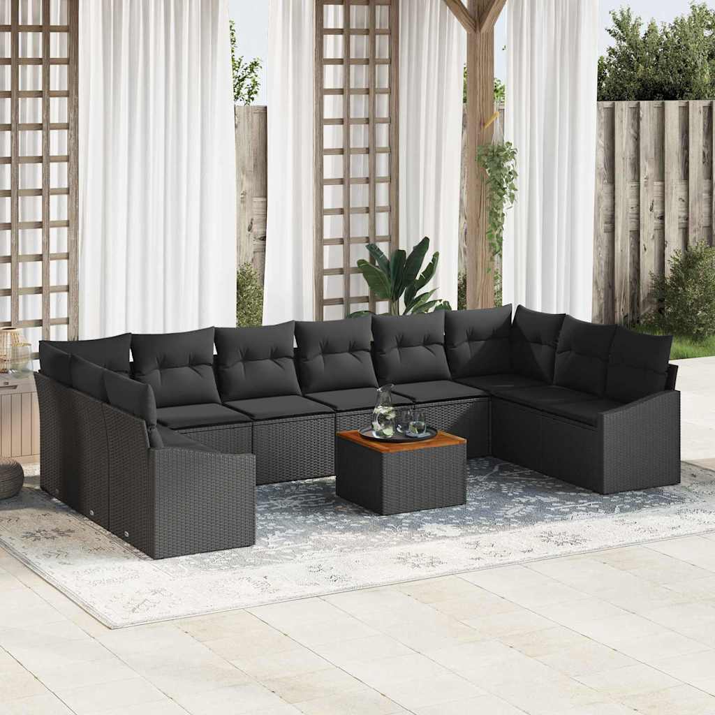 Set Divano da Giardino con cuscino 11 pcs Nero polyrattan | homemem39