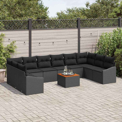 Set Divano da Giardino con cuscino 11 pcs Nero polyrattan | homemem39