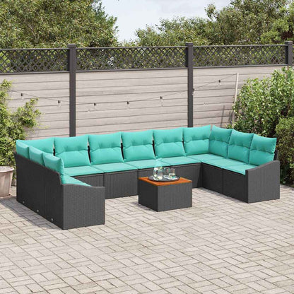 Set Divano da Giardino con cuscino 11 pcs Nero polyrattan | homemem39
