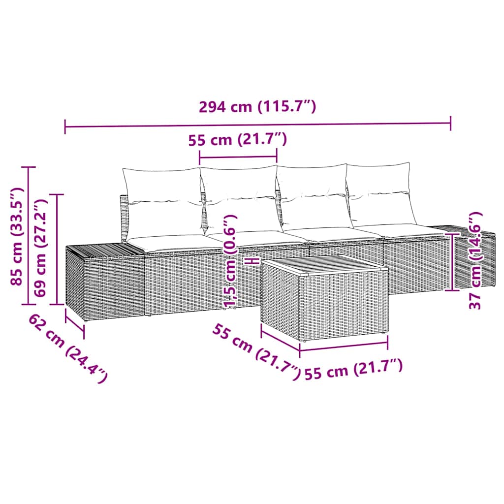 Set Divano da Giardino con cuscino 5 pcs Nero polyrattan | homemem39