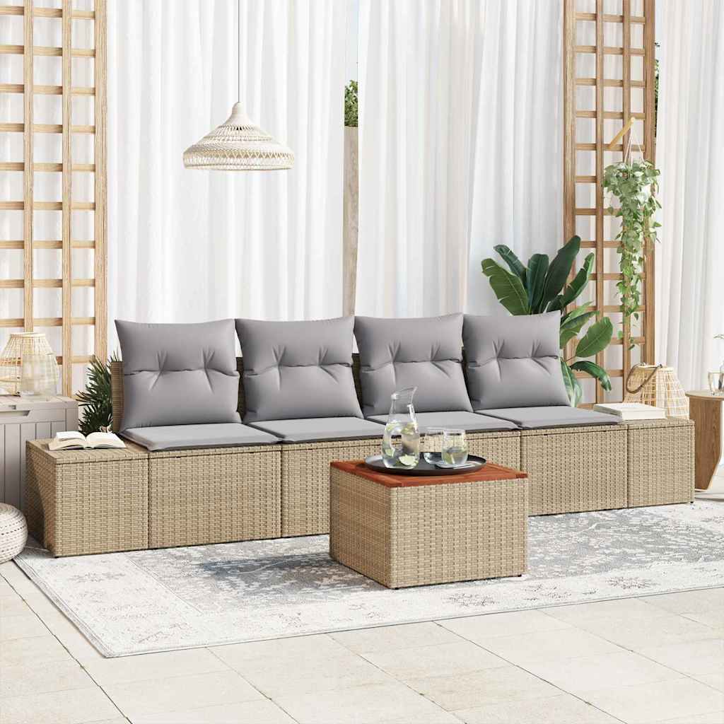 Set Divano da Giardino con cuscino 5 pcs Beige polyrattan