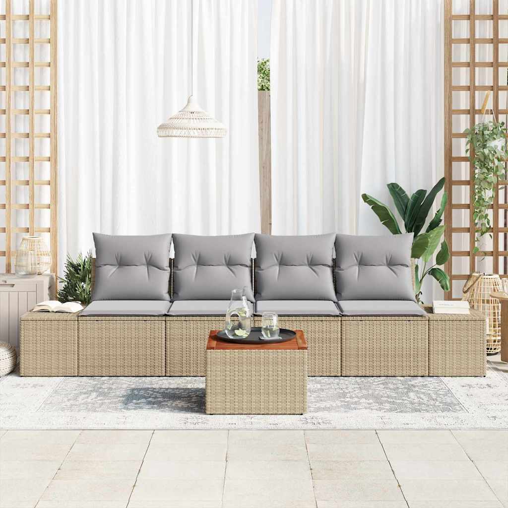 Set Divano da Giardino con cuscino 5 pcs Beige polyrattan | homemem39